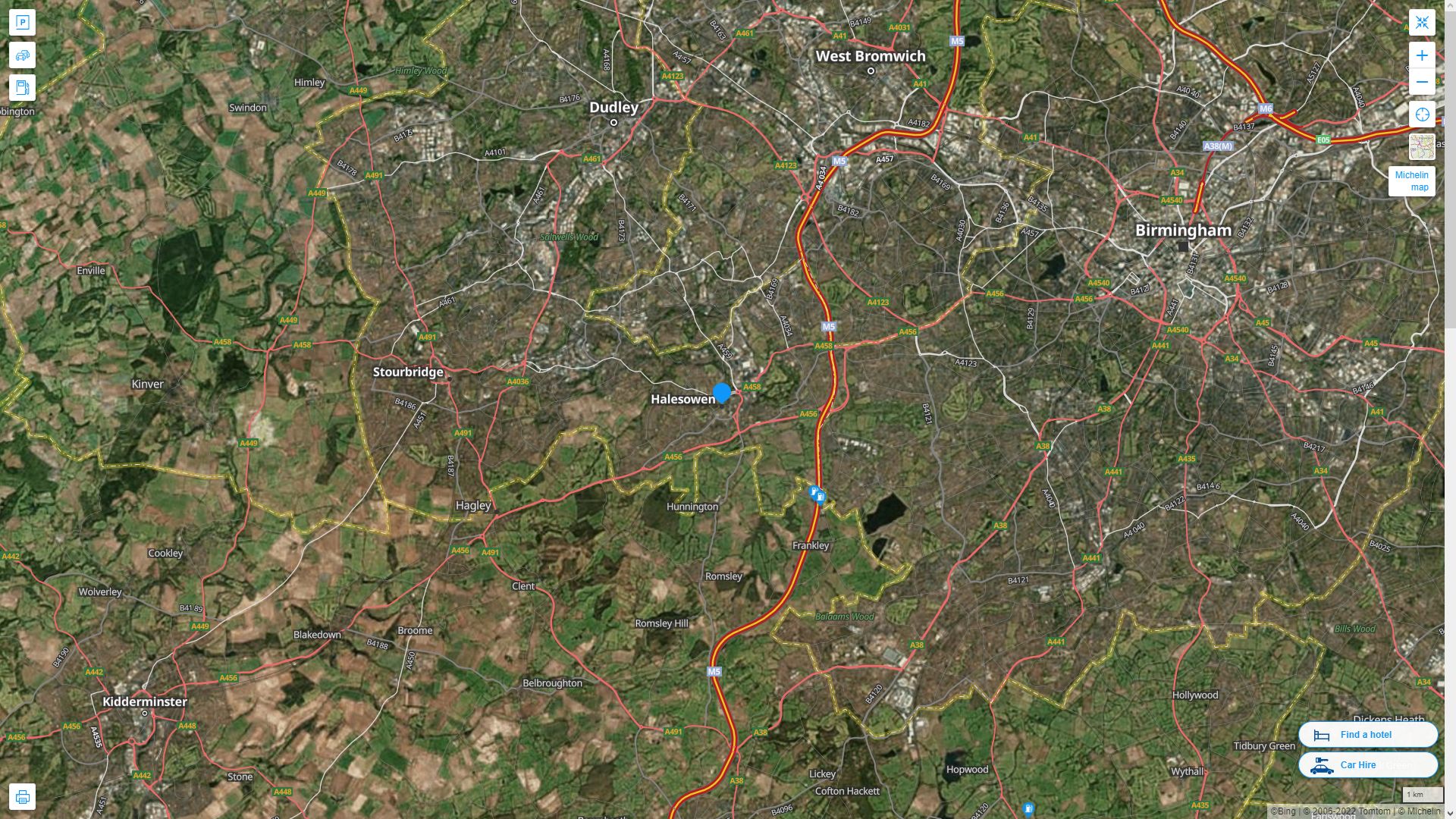 Halesowen Royaume Uni Autoroute et carte routiere avec vue satellite